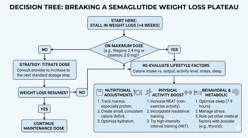 How to break through semaglutide weight loss plateau decision flowchart