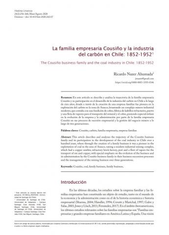 La familia empresaria Cousiño y la industria del carbón en Chile: 1852-1952