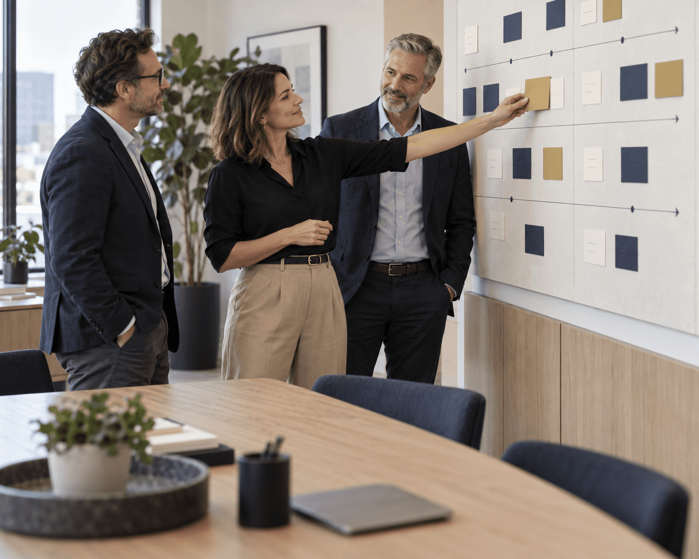 Business leaders reviewing a shared plan during a growth strategy session.