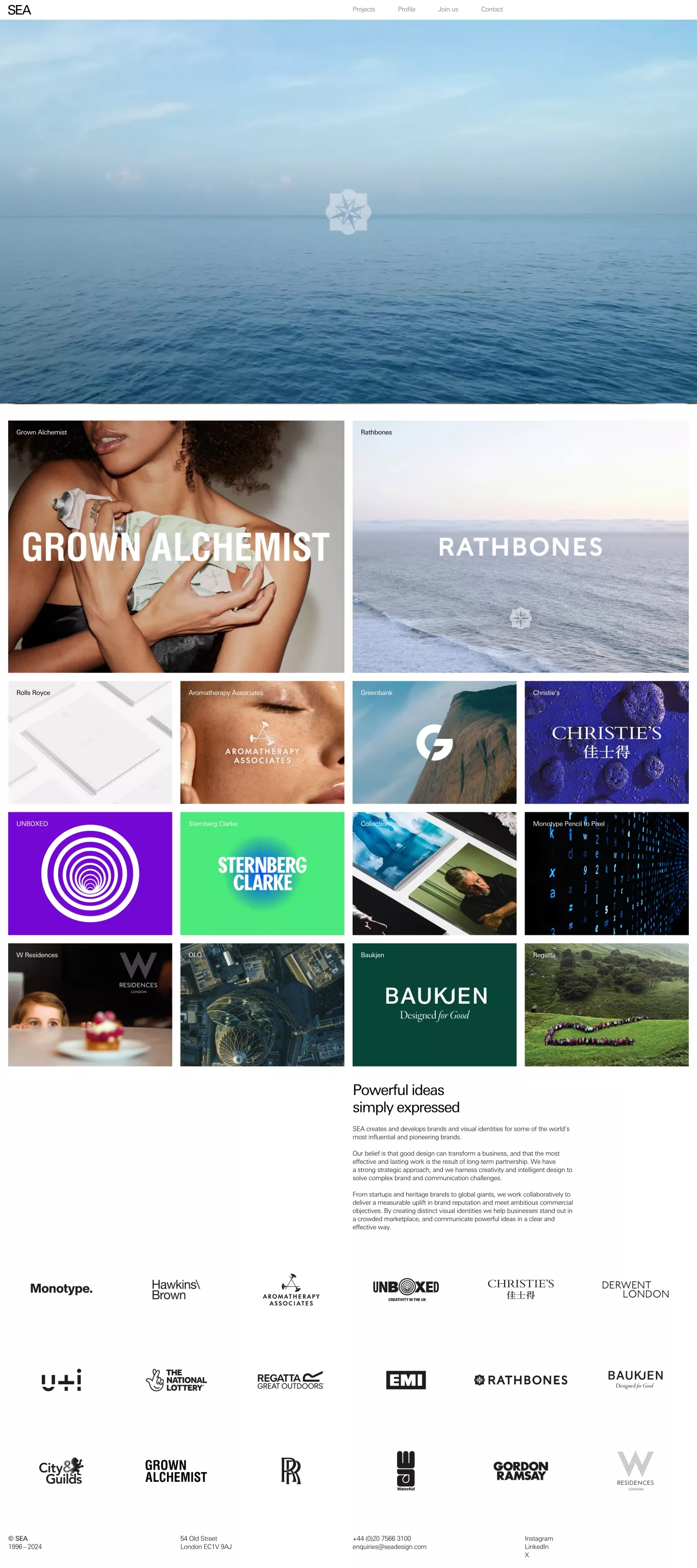 SEA / We are all about brands. We help o portfolio page screenshot showcasing Design and Tech design