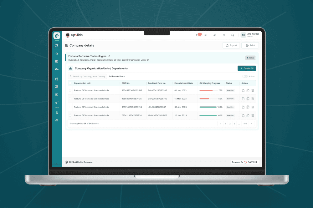 SarvHr software screen in laptop mockup