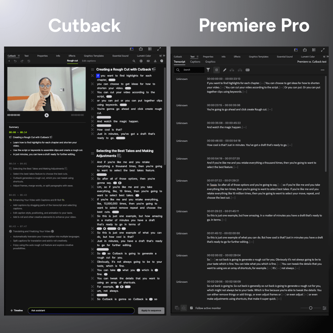 Cutback, Premiere Pro, ai video editor, premiere pro plugin, premiere pro transcription, cutback transcription