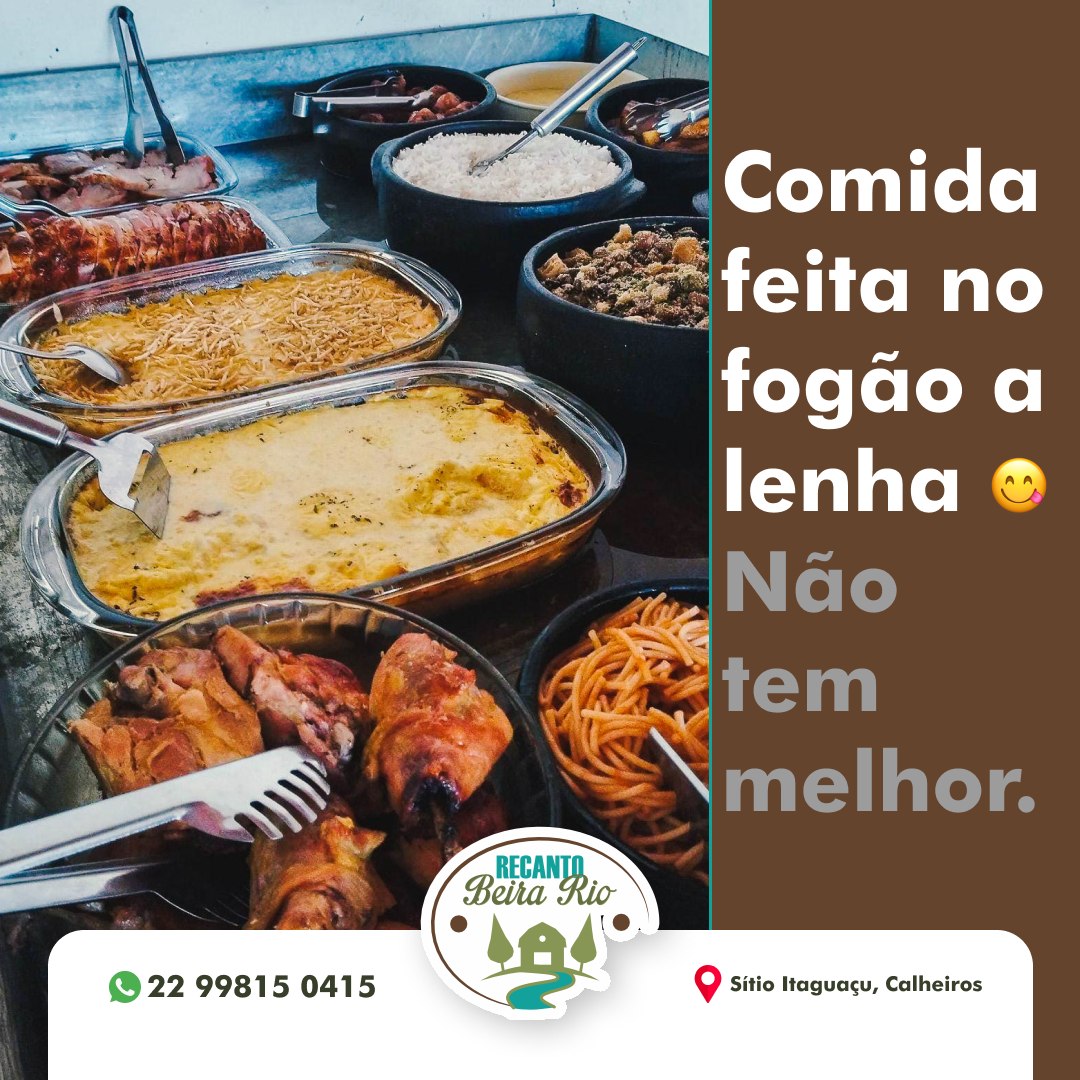 Comida caseira feita no fogão a lenha no restaurante do Recanto Beira Rio, oferecendo pratos tradicionais e saborosos no Sítio Itaguaçu, Calheiros, um lugar aconchegante para refeições em família