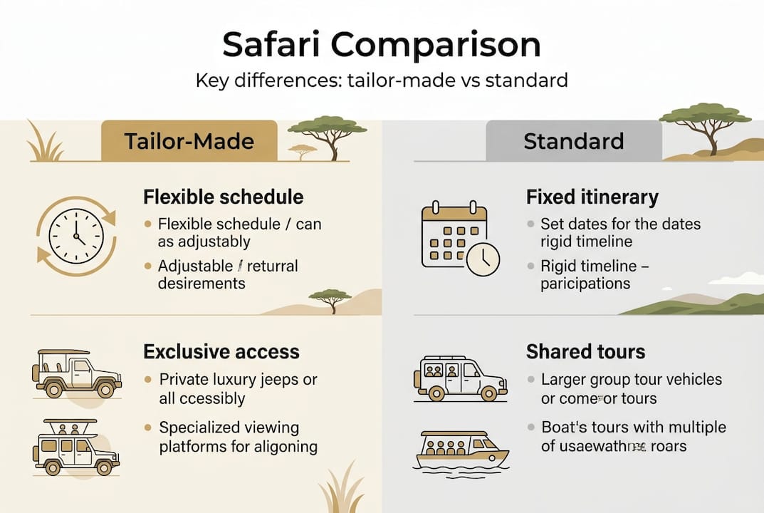 Infographic comparing safari types in Namibia