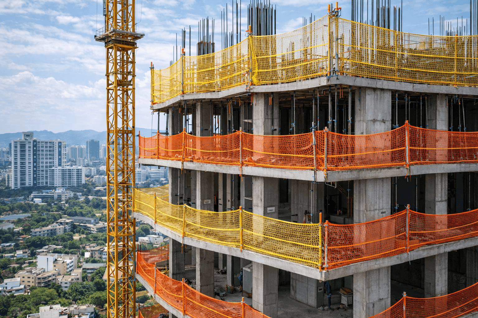 Triple layer safety nets for high-rise construction in Pune