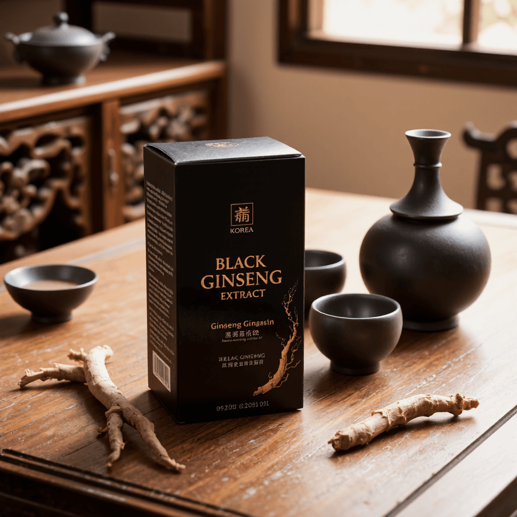 product photography of box of black ginseng extract
