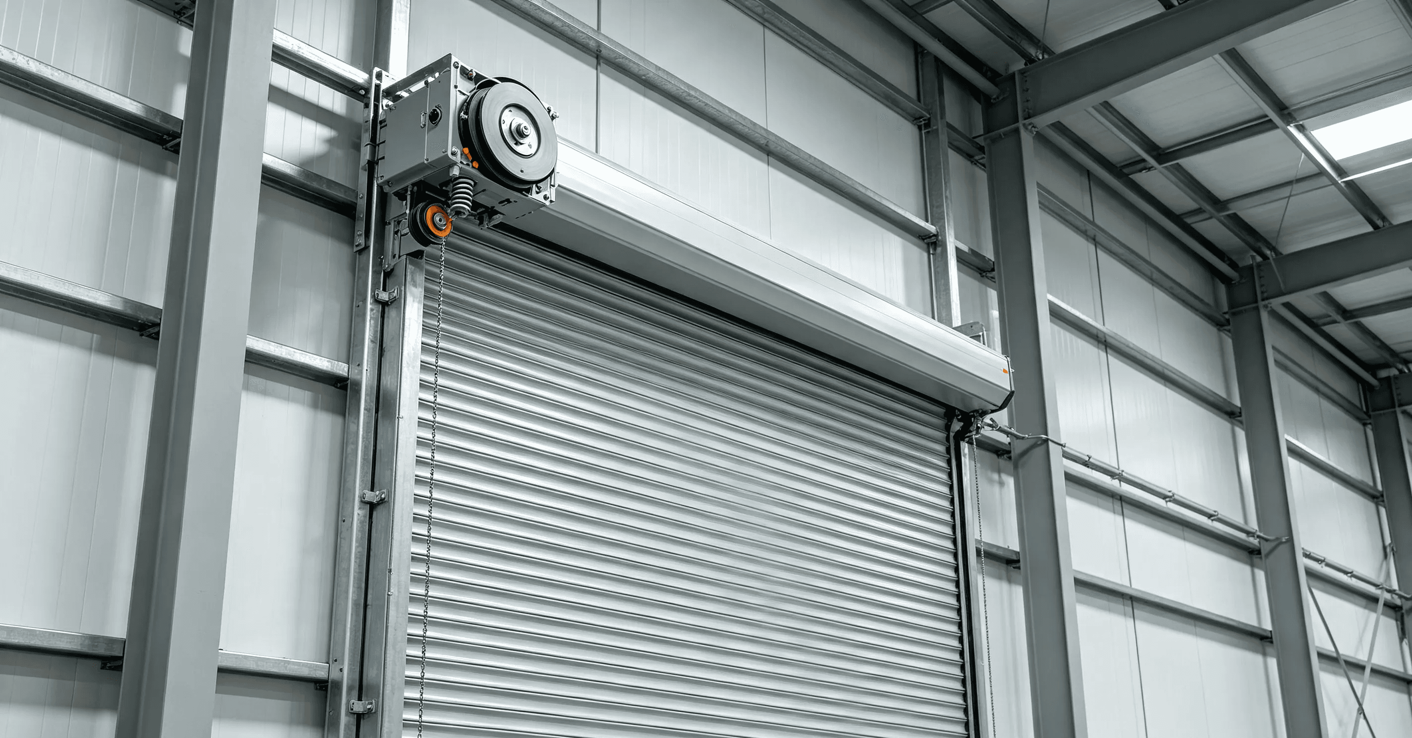Electric motor safety brake installed on an industrial roller shutter system