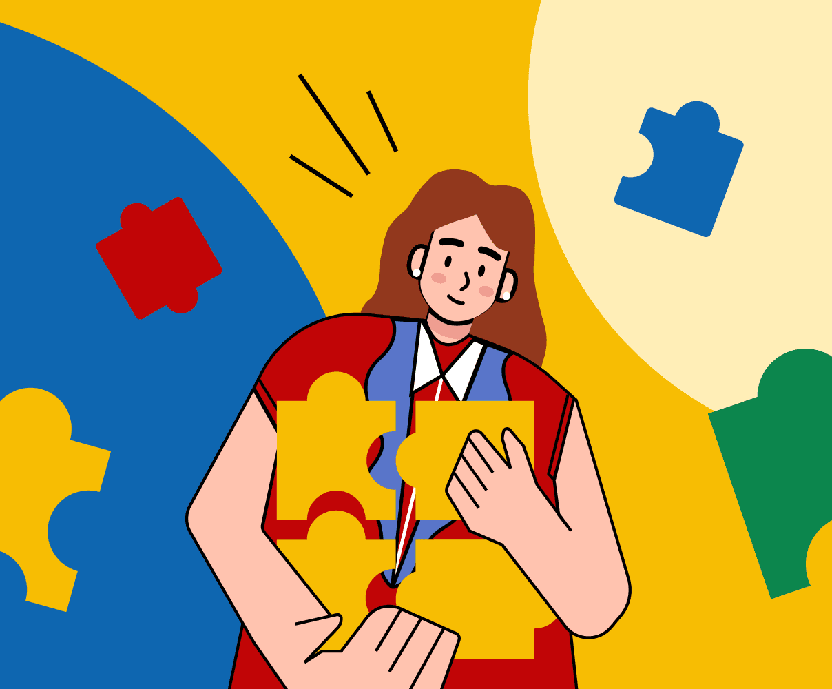 Illustration representing a B2B custom marketing solution, focused on tailored strategies and modular execution.