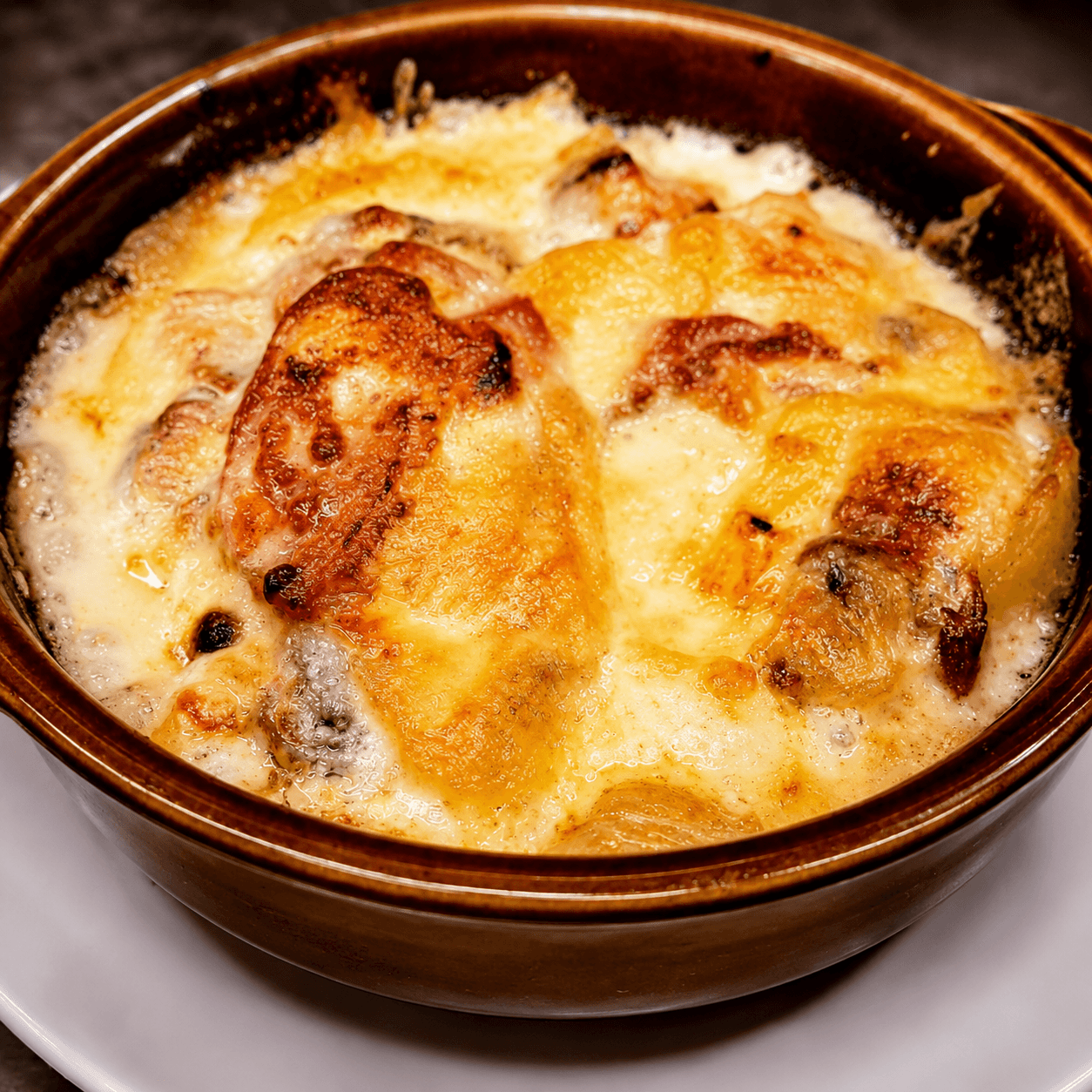 Cassolette La Cantalou au Cantal, lardons et oignons frits