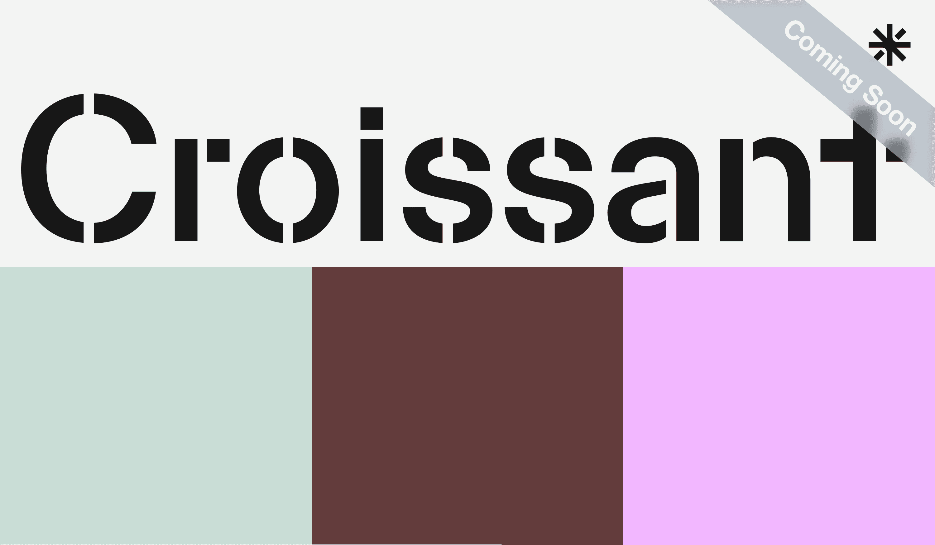 Croissant brand identity — stencil wordmark with sage, mauve, and lavender color palette