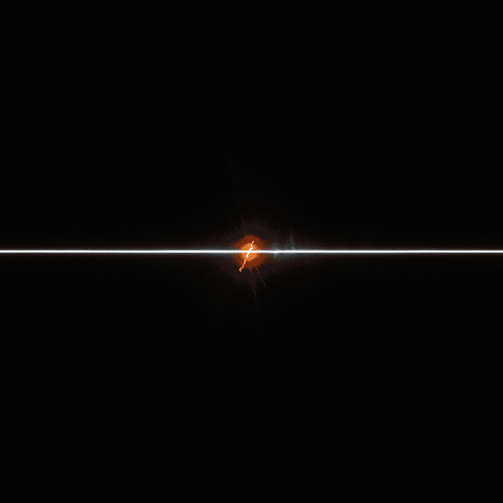 Single thin orange thread of light against deep black, broken at one point