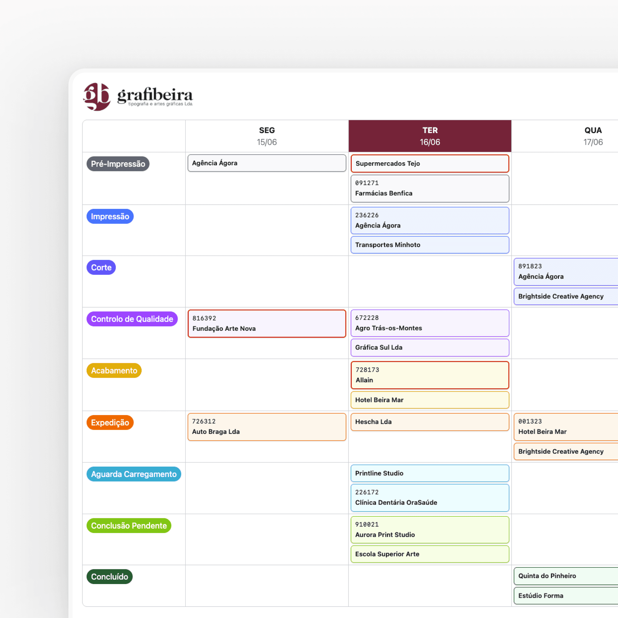 Desktop view of calendar with active projects of the current week