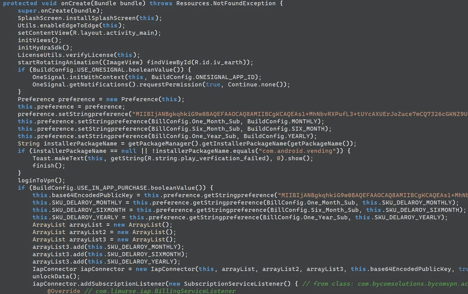 UIActivity.onCreate()&nbsp;method of the legitimate app
