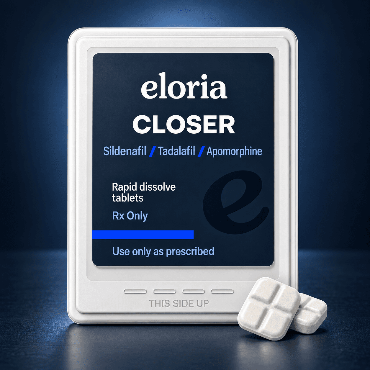 Illustrative Eloria Closer blister pack with two white dissolving tablets