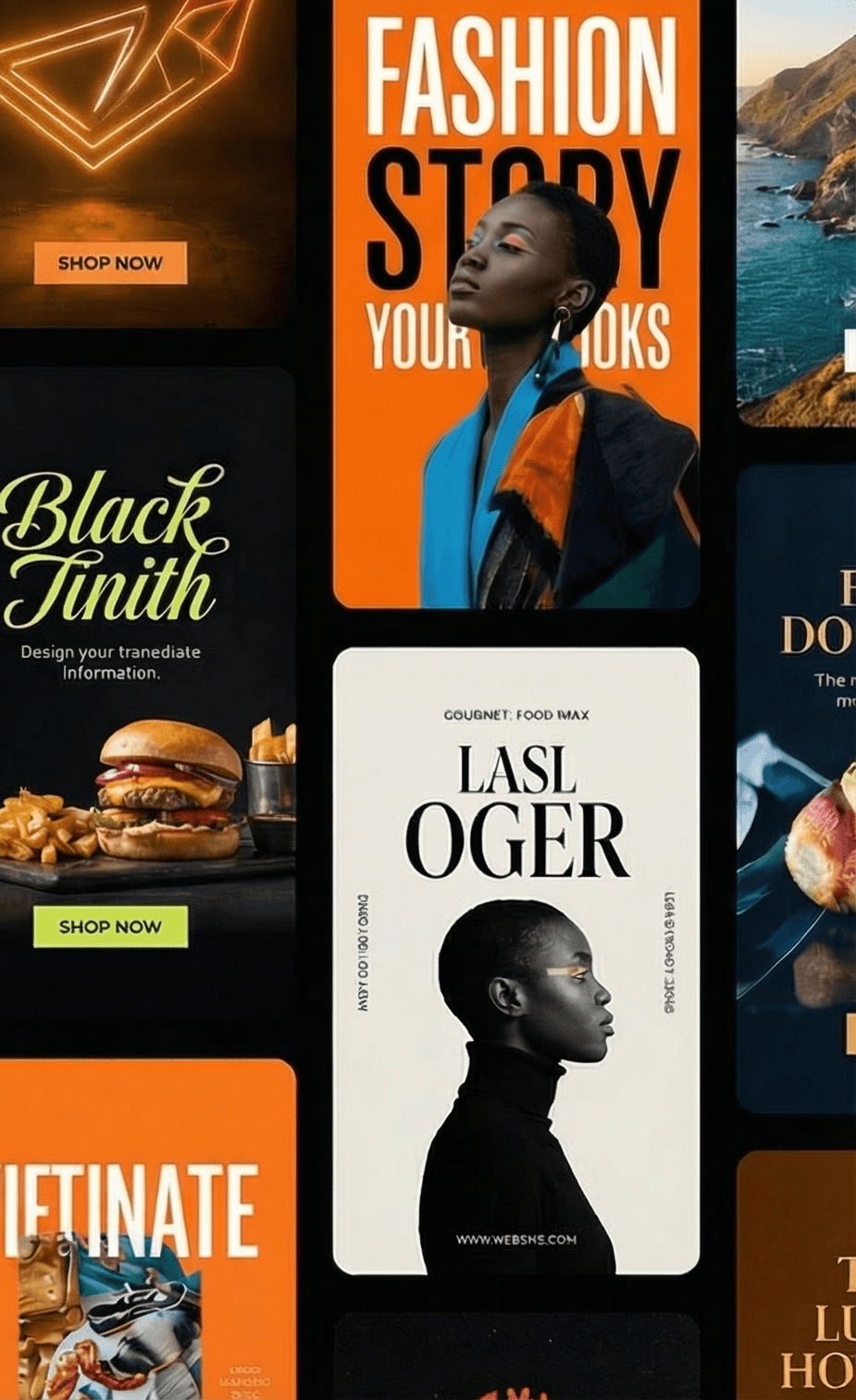 Grid aus diversen Performance Marketing Ad Creatives für A/B Testing und Skalierung.