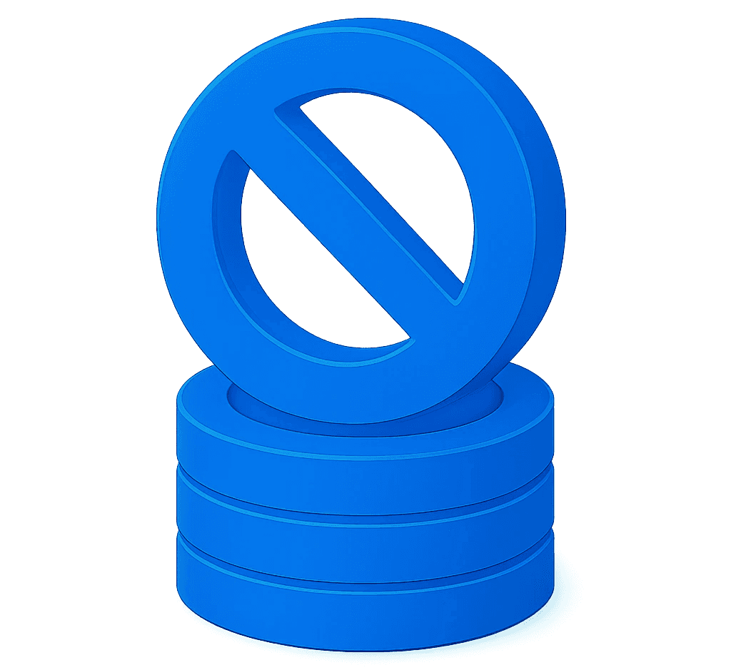 3D blue icon of a prohibition symbol on top of a stack of coins
