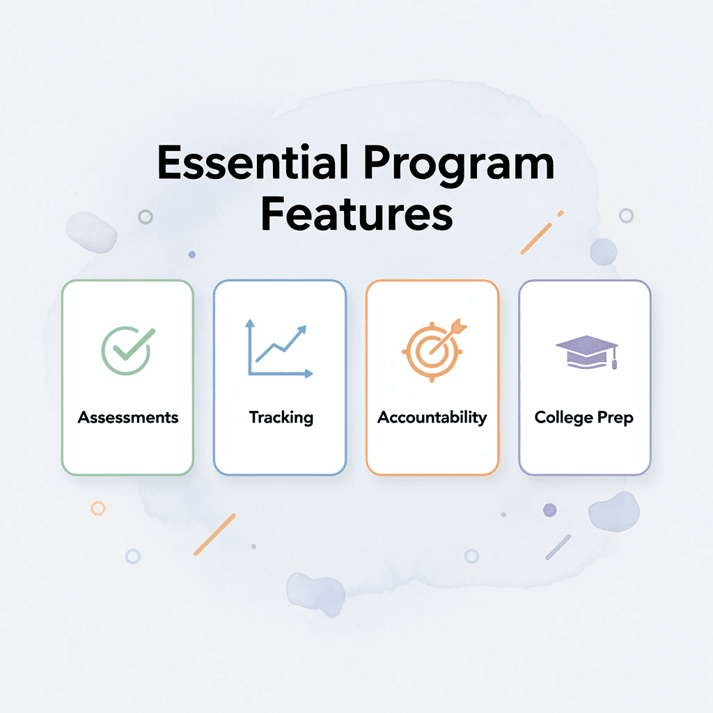 Infographic showing essential homeschool program features