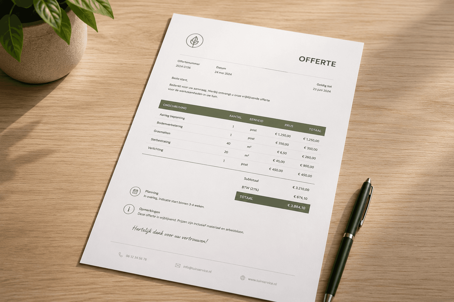 Vrijblijvende Offerte