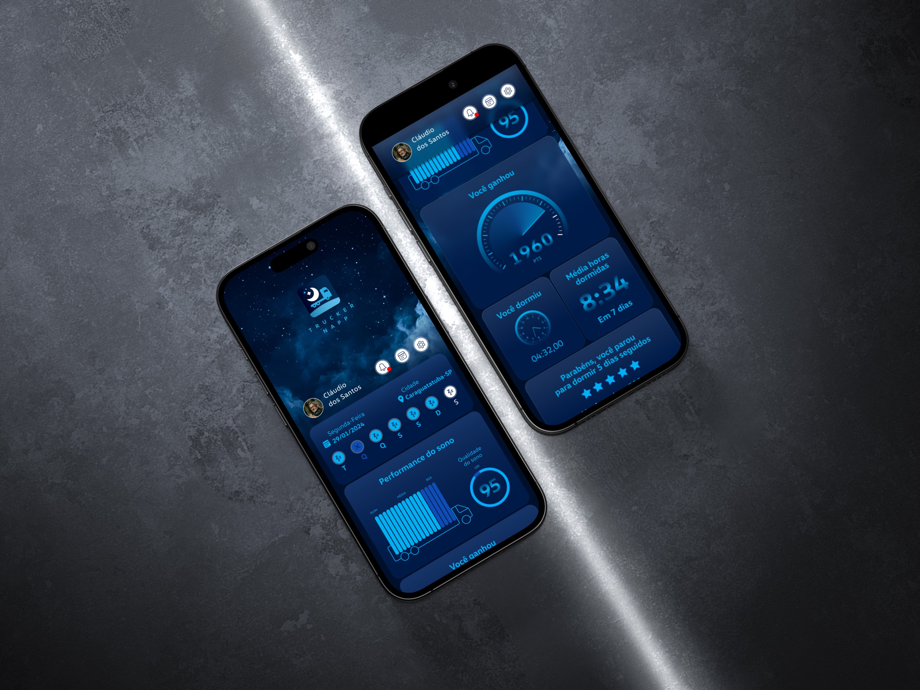 sandro Rosa - Driver holding smartphone with Trucker Napp app interface, designed for usability on the road.