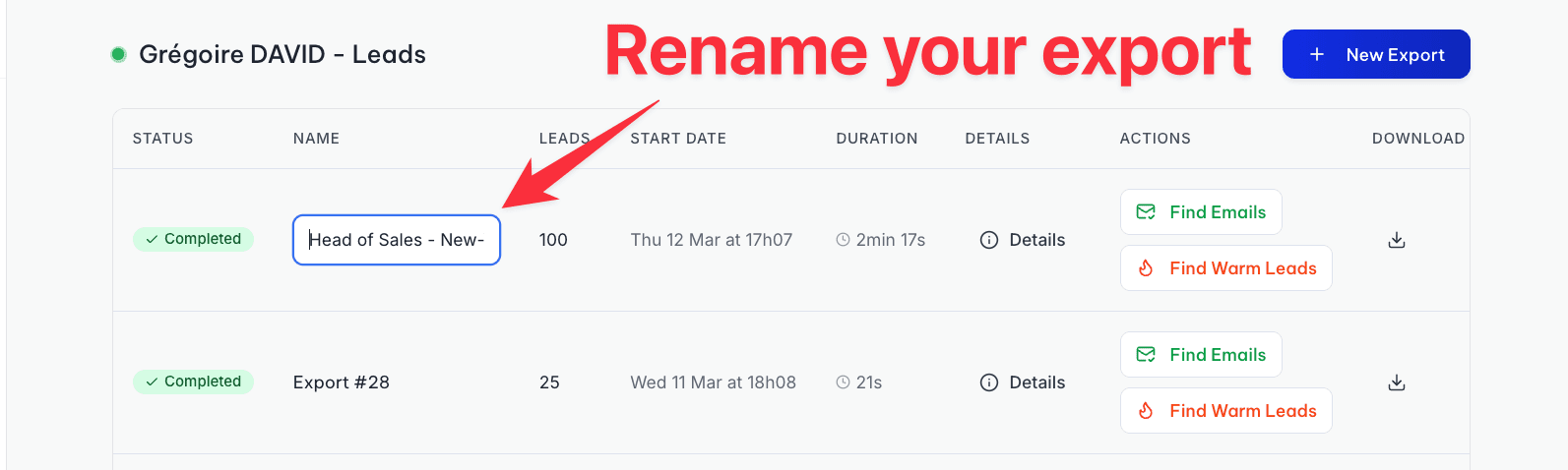 Rename your lead export on GiveMeLeads