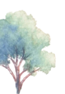 A soft, pastel-colored tree with fluffy leaves and a pink trunk, against a light background.