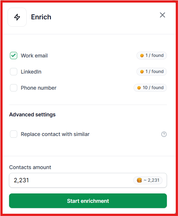 Leadsforge enrichment feature