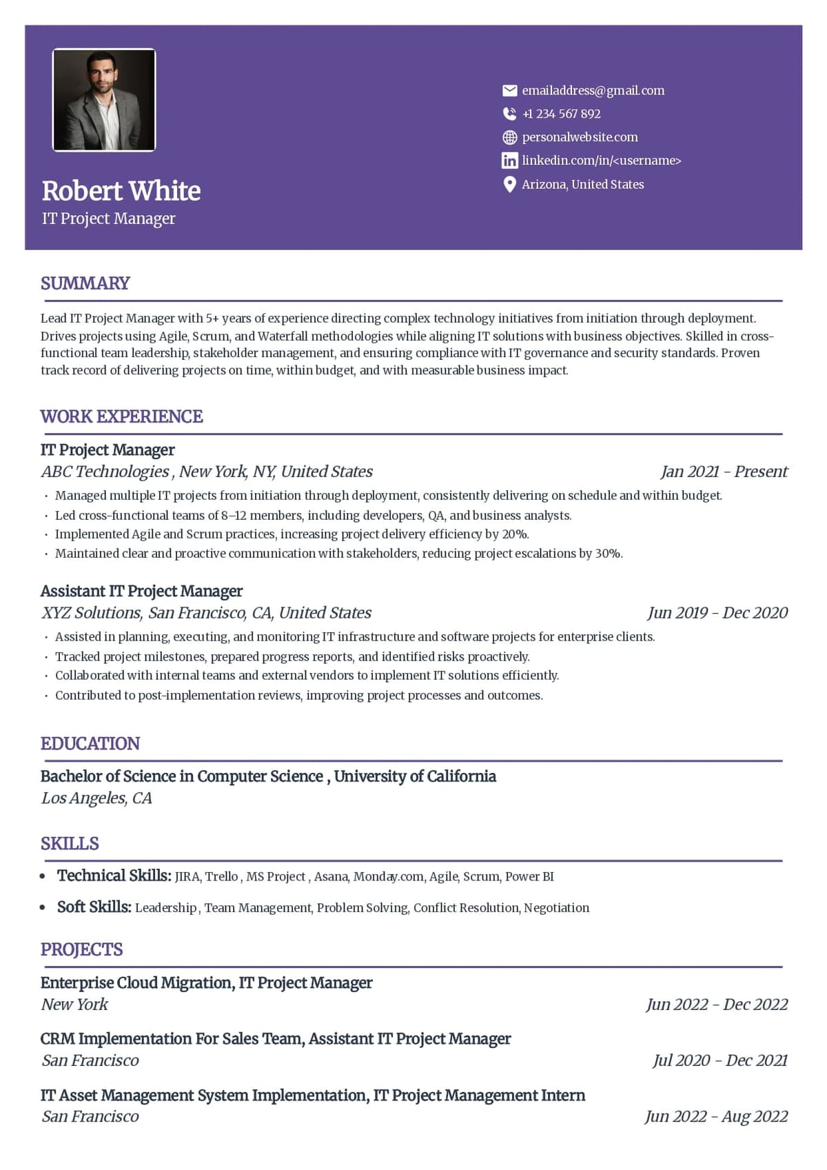 IT Project Manager Resume Template