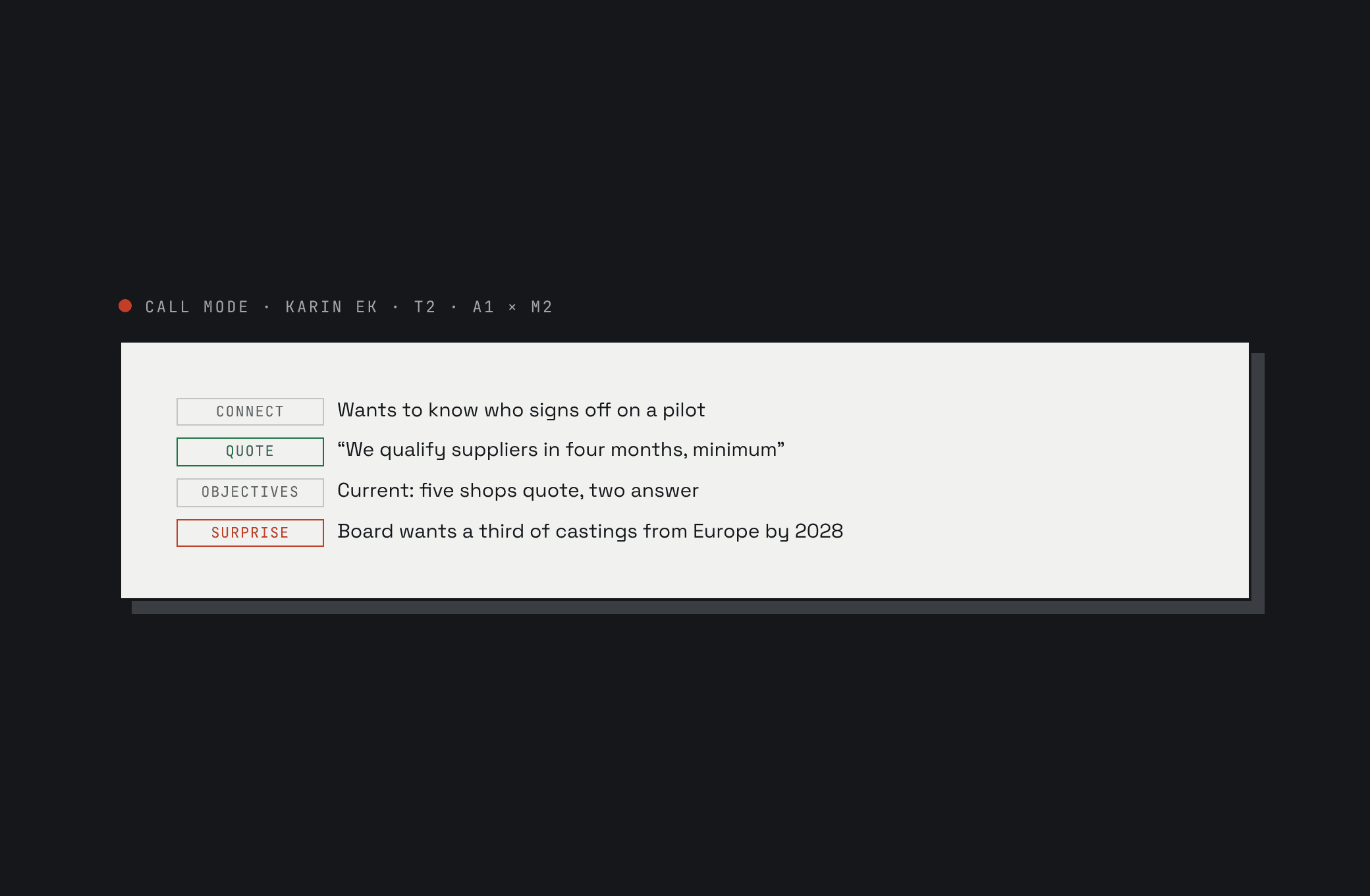 Switchback call mode with running notes