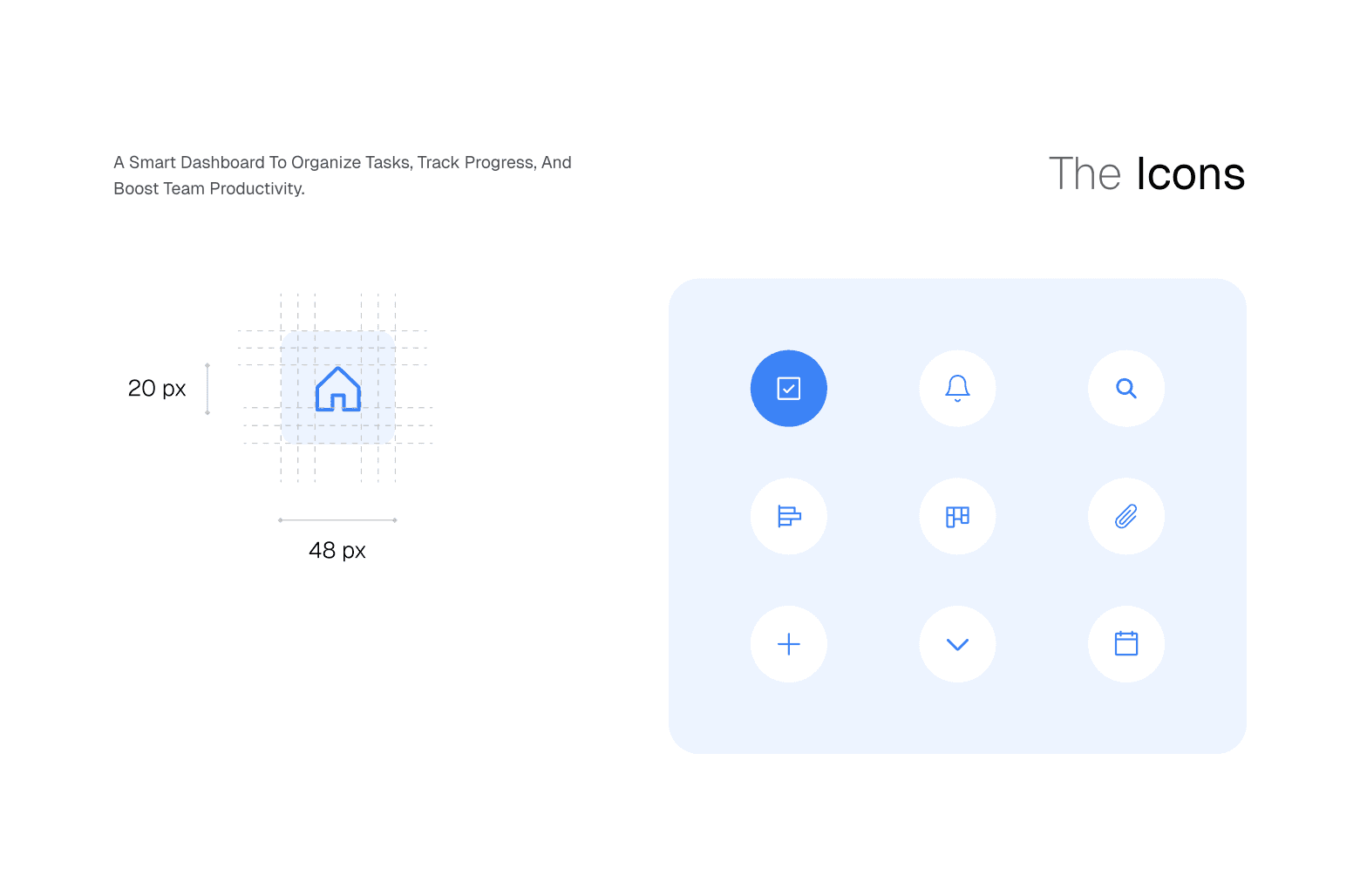 Simple UI icon set with grid alignment and size spacing example.