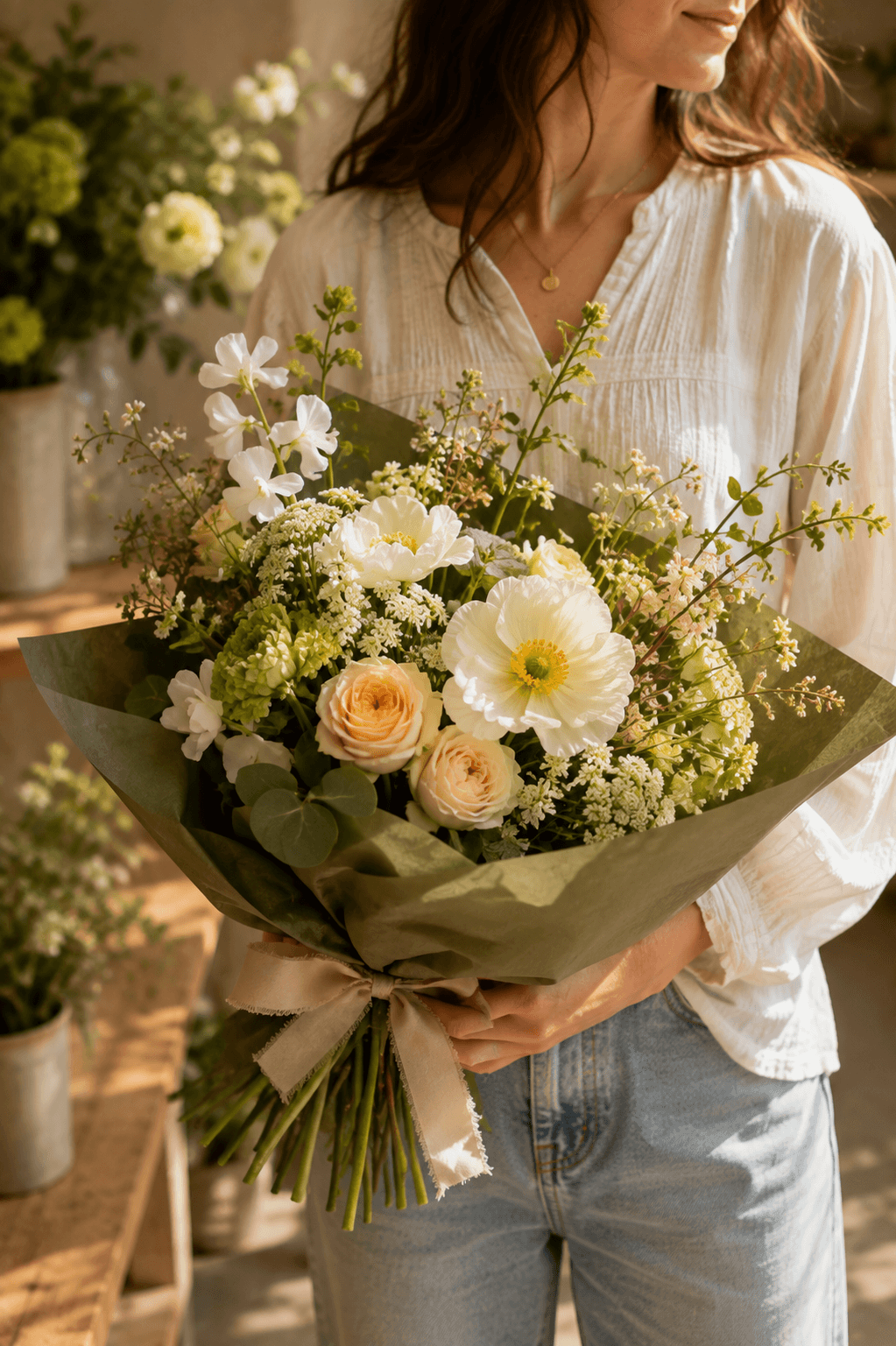 Person holding a small colorful bouquet
