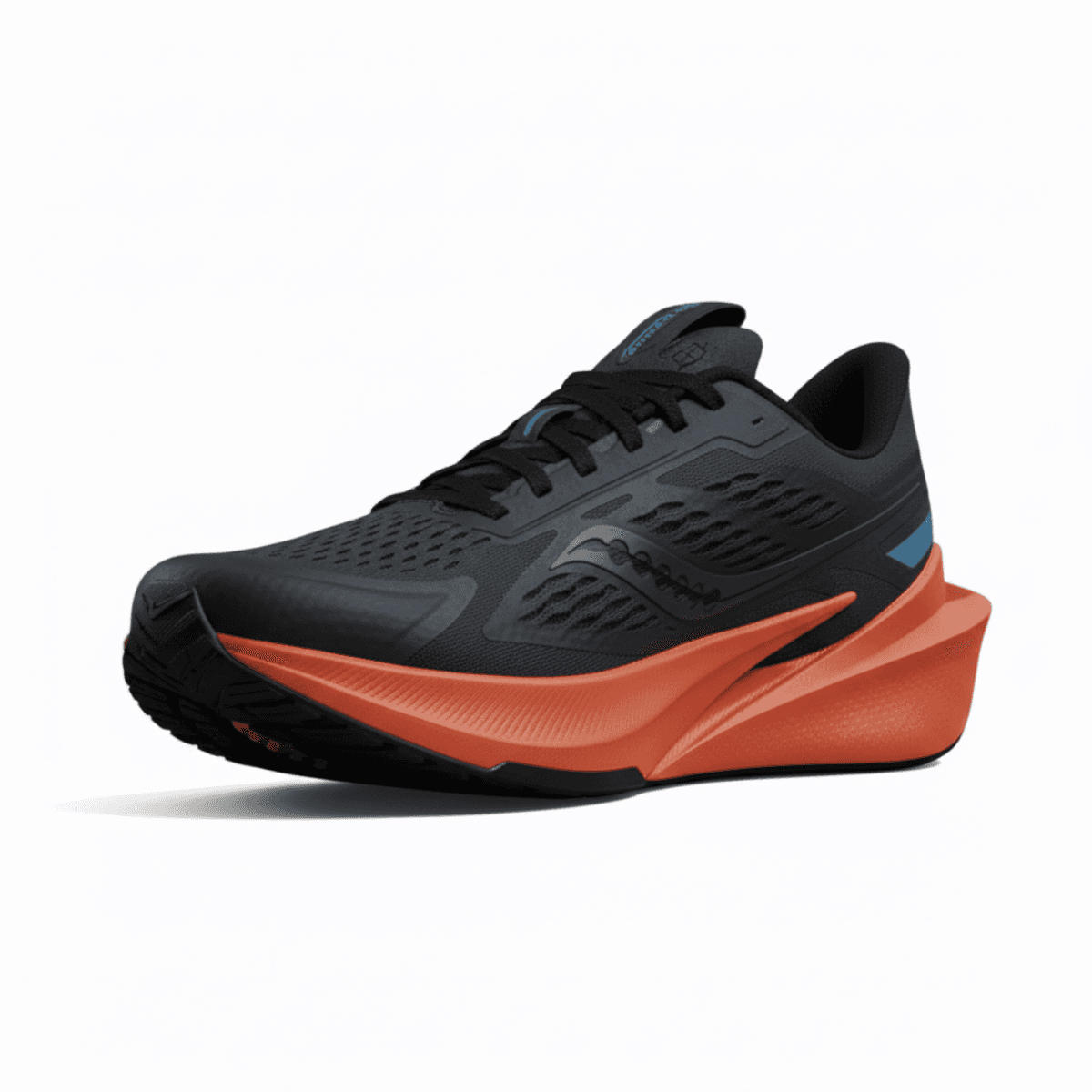 Black Corbell Velocity One men's sneaker with breathable mesh upper and thick orange sole.