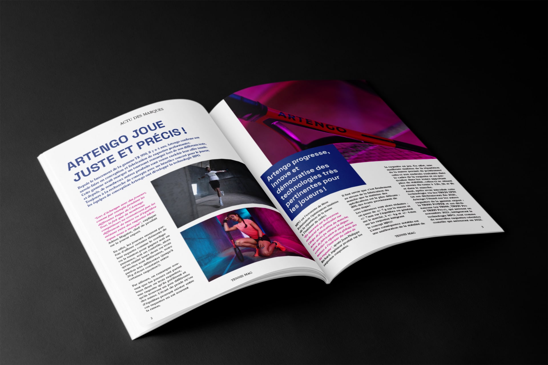 Mise en page d'un magazine spécialisé sur le tennis