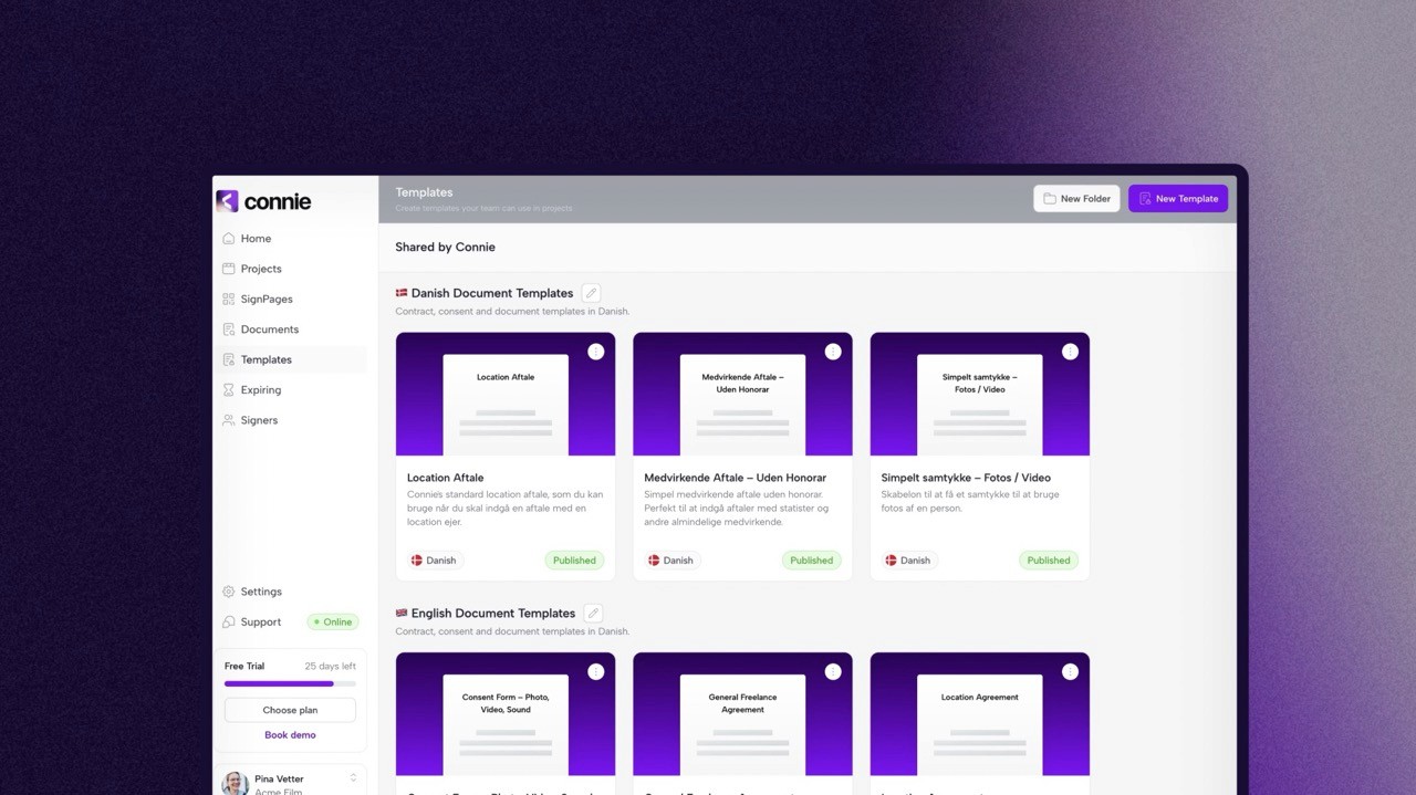 Overview of templates in Connie's interface