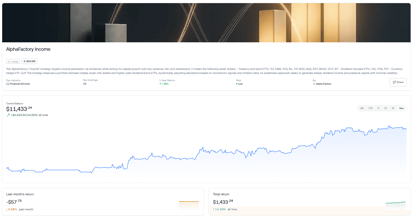 Alpha Factory Income Strategy