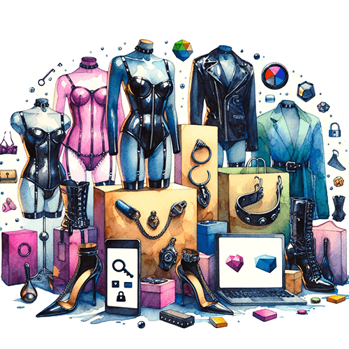 Watercolour of a digital storefront selling latex accessories.