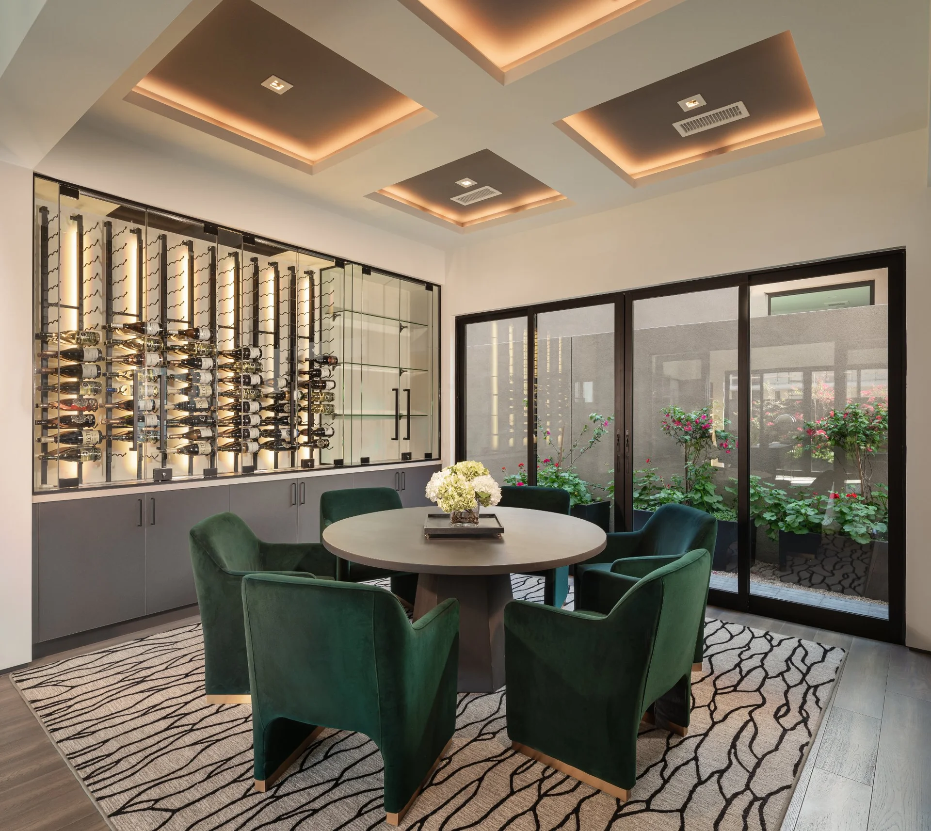 nfinity pool blending into the ocean view, minimalist sun loungers in soft neutral fabric, curved architecture