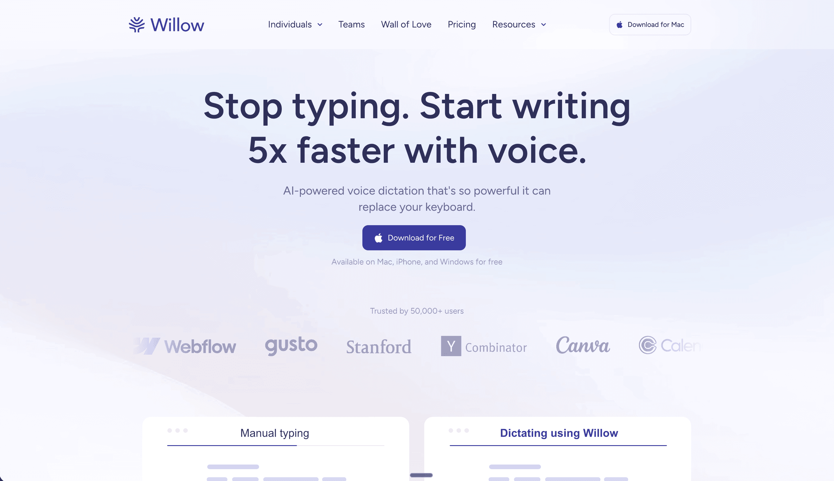 Willow Voice Hero Section