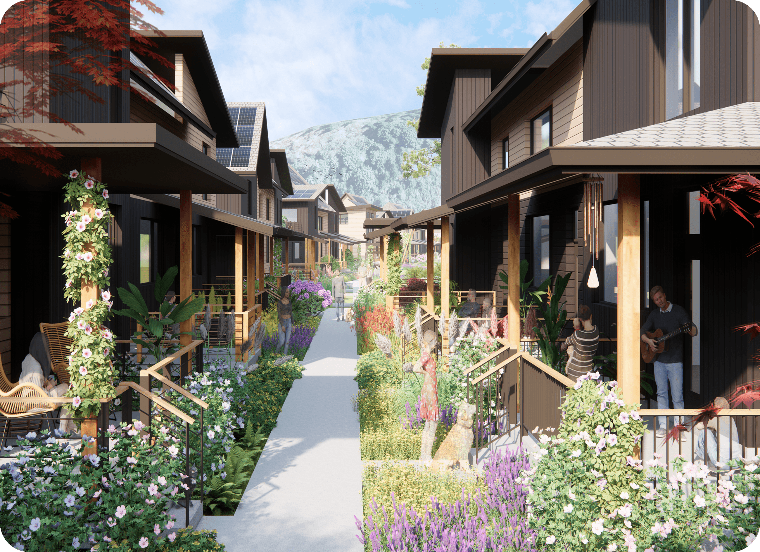 Community members preparing freshly harvested flowers and herbs together.