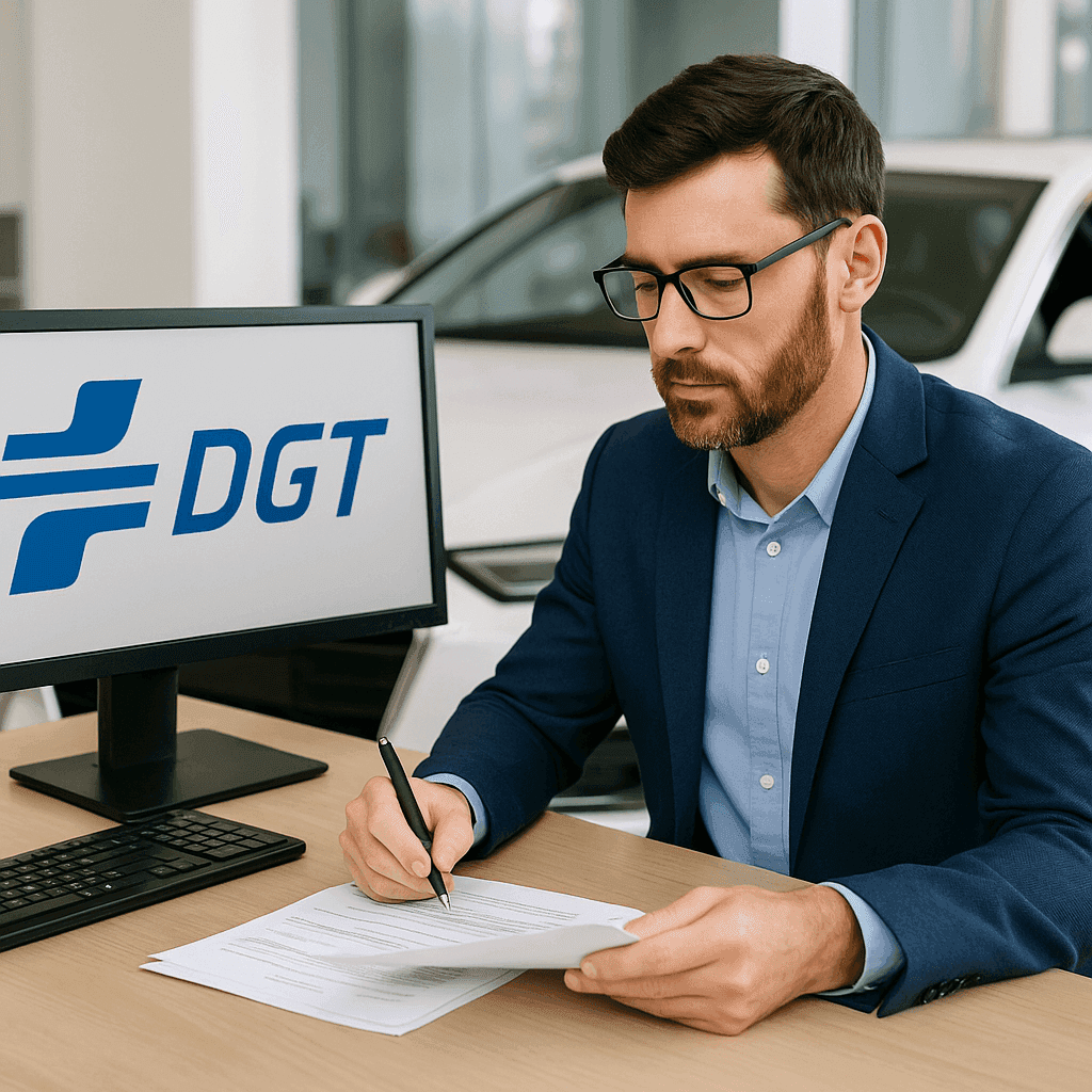 Man signing DGT document at desk