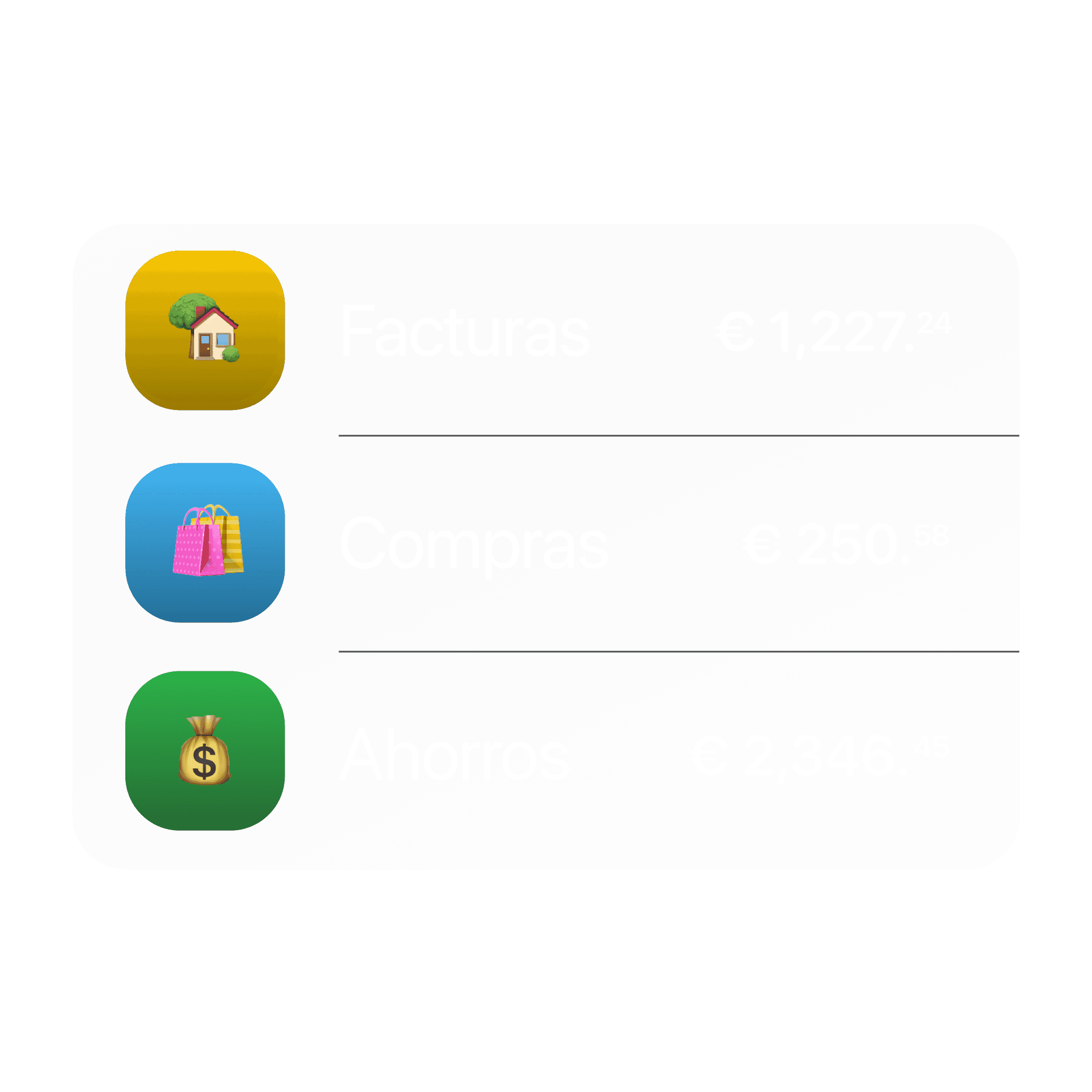 Un smartphone muestra una interfaz de aplicación con tema oscuro y botones coloridos para varias funciones.