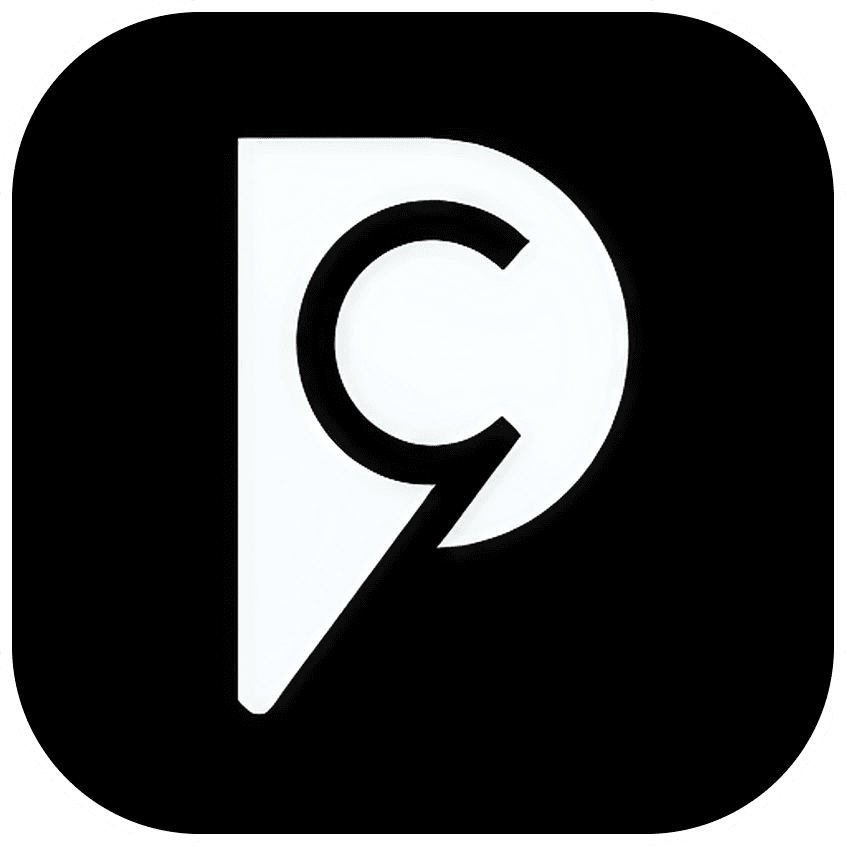 Black and white Prime Clicks logo.