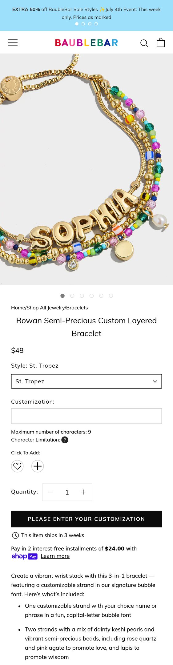 Jewelry product options include: bracelet for Rowan Semi-Precious Custom Layered Bracelet - St. Tropez from BaubleBar.
