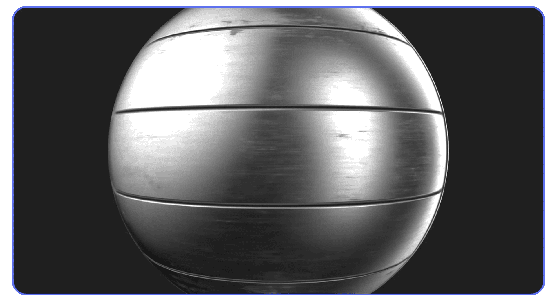 A high-resolution metallic PBR material sphere displaying brushed metal reflections and surface imperfections.