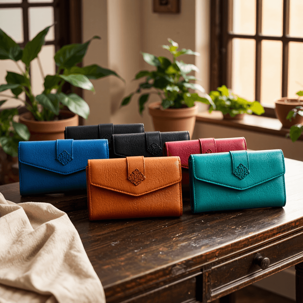product photography of a set of colorful wallets or card holders