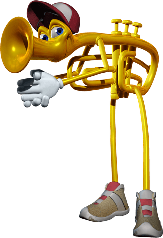 Timmy Trumpet, a trumpet character in a red baseball cap.