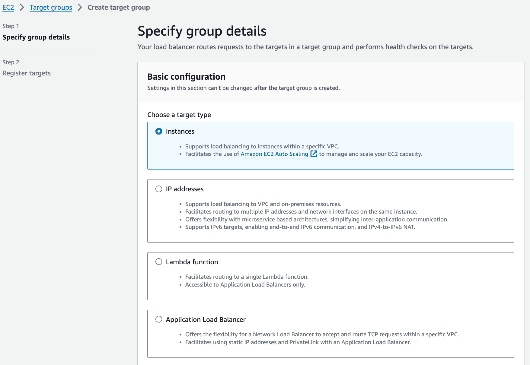 Target Group Creation Page