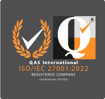 Logo featuring a checkmark and laurel wreath, with text indicating ISO certification status and company name.