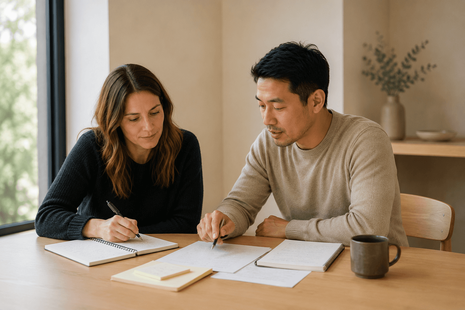 woman and man wearing white sweater