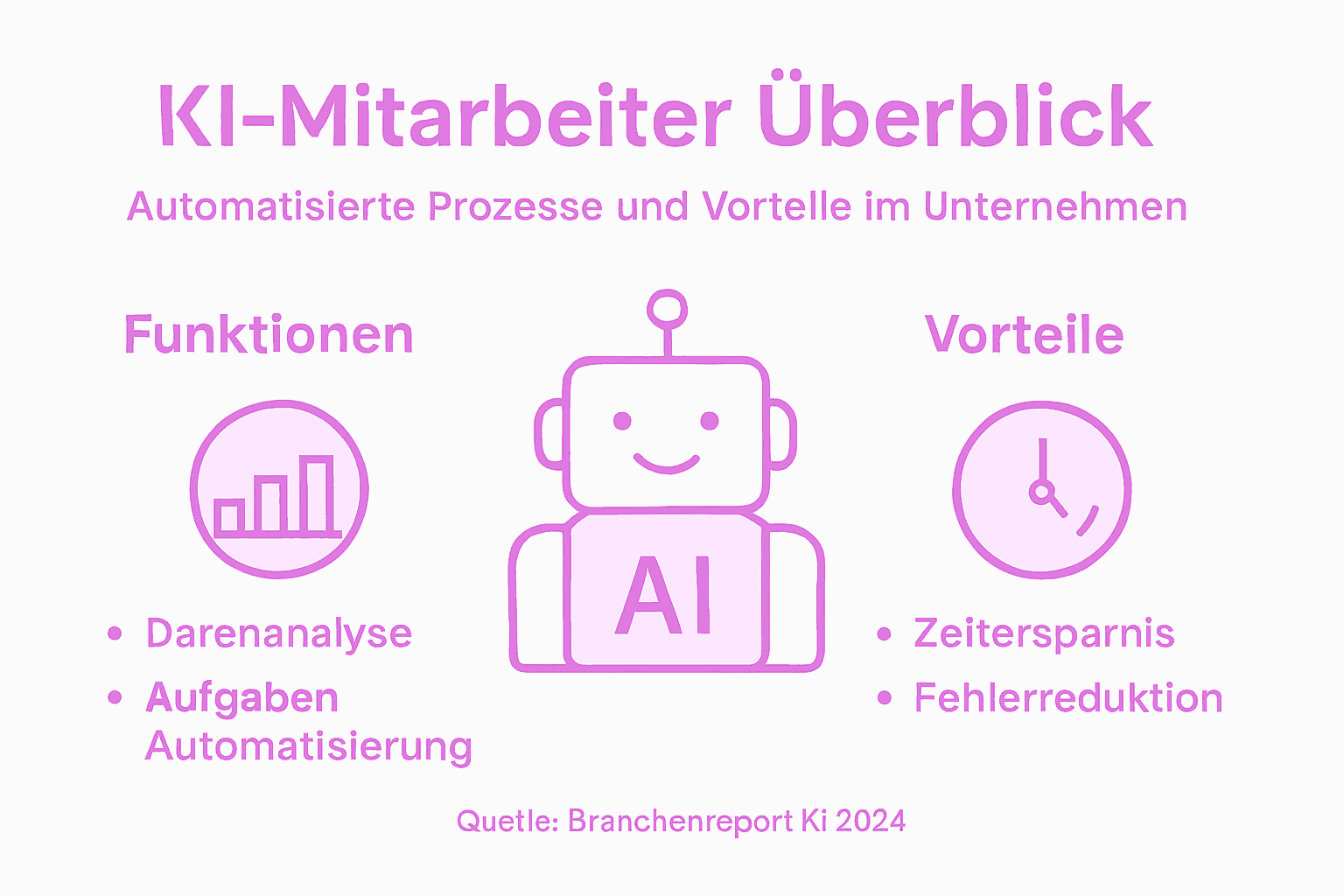 Infografik: Wie Unternehmen von KI-gestützten Mitarbeitern profitieren – Funktionen und Mehrwert auf einen Blick