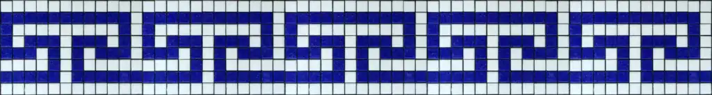 Greek Key mosaic border, Cobalt on white, set from whole square tiles — reference G-04, Mosaiclegs Art Studio